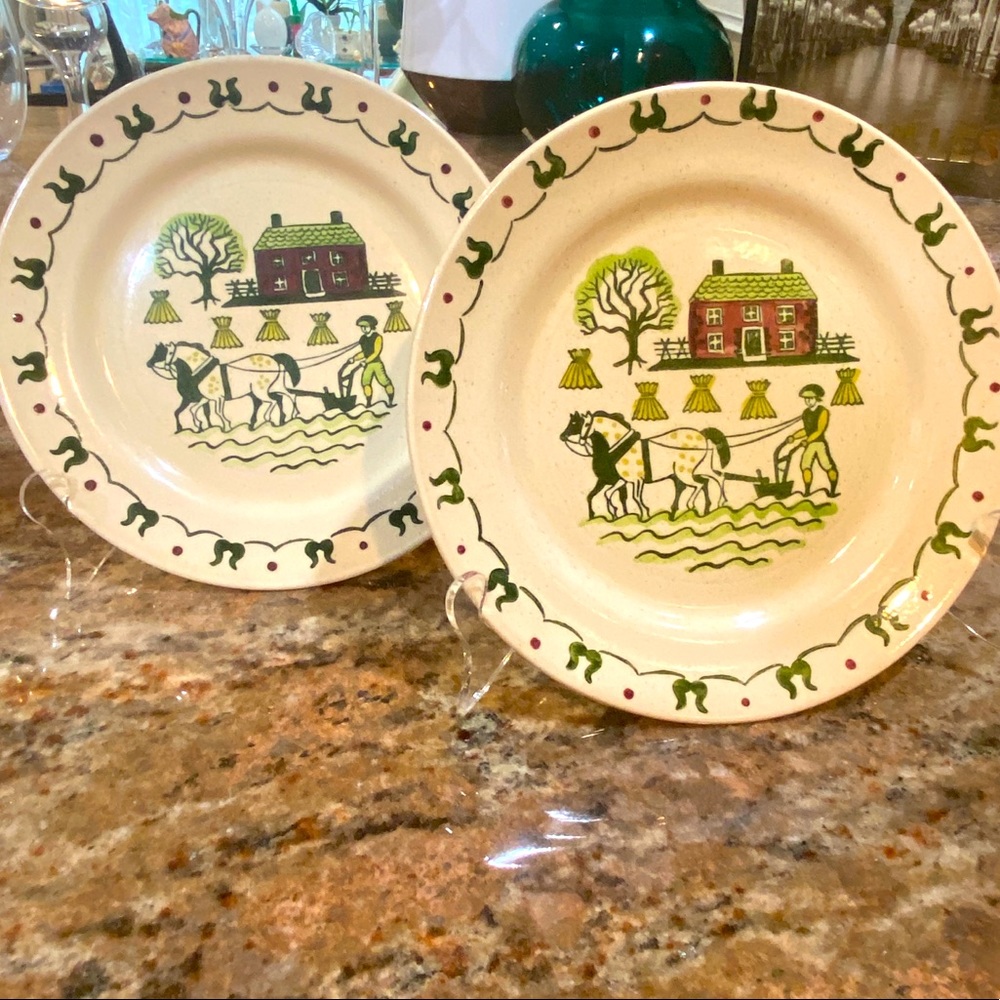 Two Metlox Homestead Provincial Dinner Plates Hand Painted 10” MCM VTG USA